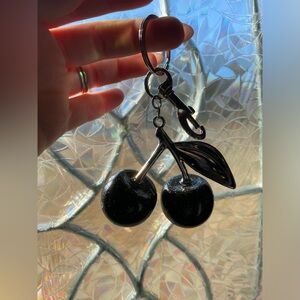 🍒 Bag Charm, Cherry Keychain Accessory Purse Charm. [black] NWT 🍒